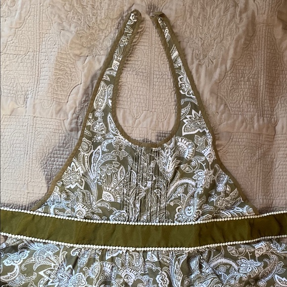 Fancy Moss Green & White Paisley Halter Top Flair Skirt Apron - Picture 1 of 10